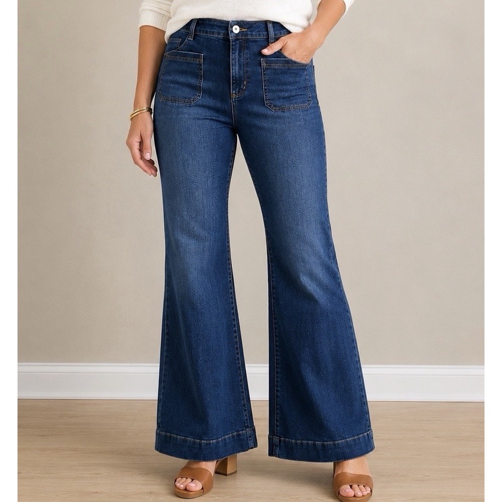J Jill Denim High Rise Flare Jeans Womens 16P Petite Stretch Tencel Trouser